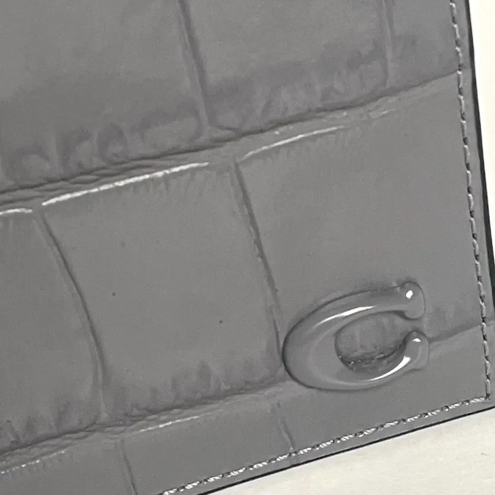 Coach Slim Billfold Wallet CW444 Charcoal Gray Embossed Leather Mens
